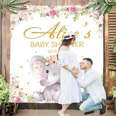 Lofaris Purple Floral Elephant Custom Baby Shower Backdrop