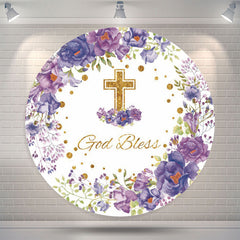 Lofaris Purple Floral God Bless Baptism Round Backdrop