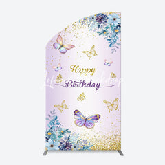 Lofaris Purple Floral Gold Butterfly Arch Birthday Backdrop
