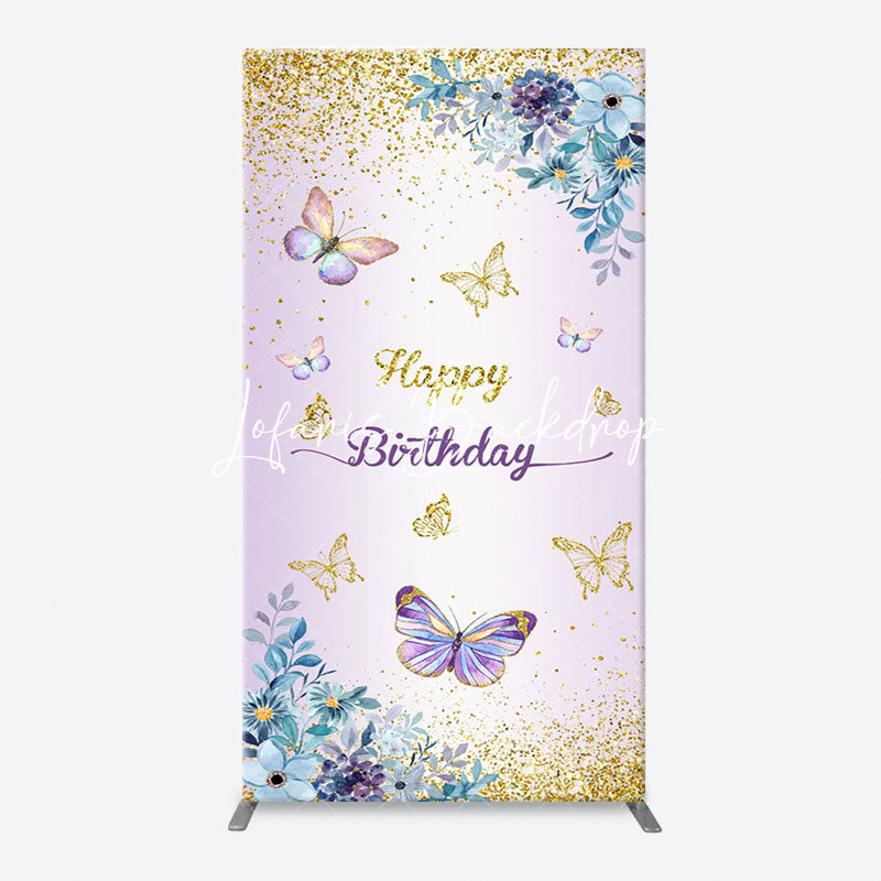 Lofaris Purple Floral Gold Butterfly Arch Birthday Backdrop