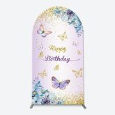 Lofaris Purple Floral Gold Butterfly Arch Birthday Backdrop