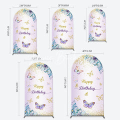 Lofaris Purple Floral Gold Butterfly Arch Birthday Backdrop