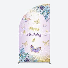 Lofaris Purple Floral Gold Butterfly Arch Birthday Backdrop