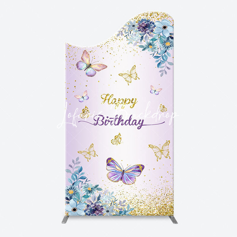Lofaris Purple Floral Gold Butterfly Arch Birthday Backdrop
