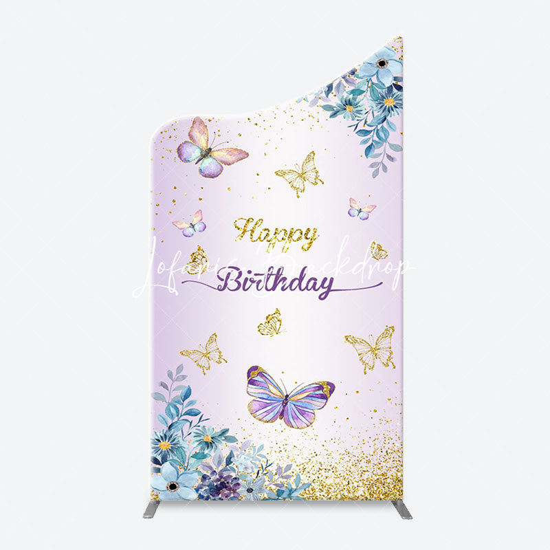 Lofaris Purple Floral Gold Butterfly Arch Birthday Backdrop