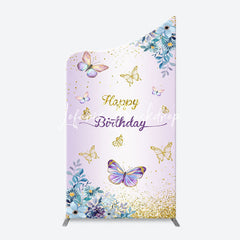 Lofaris Purple Floral Gold Butterfly Arch Birthday Backdrop