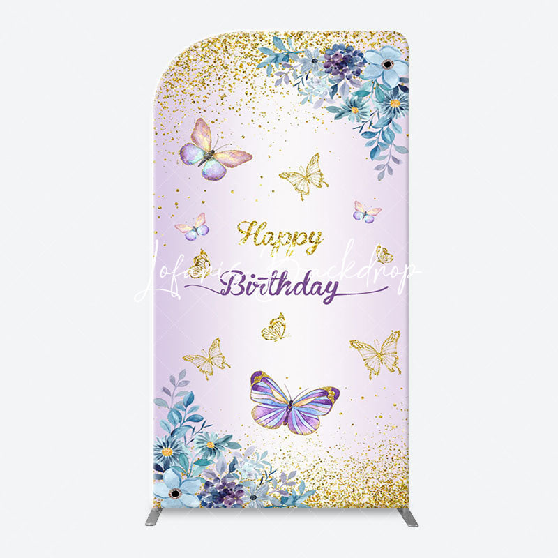 Lofaris Purple Floral Gold Butterfly Arch Birthday Backdrop