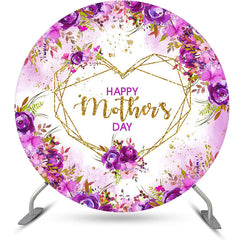 Lofaris Purple Floral Gold Heart Round Mothers Day Backdrop