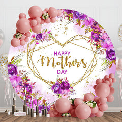 Lofaris Purple Floral Gold Heart Round Mothers Day Backdrop