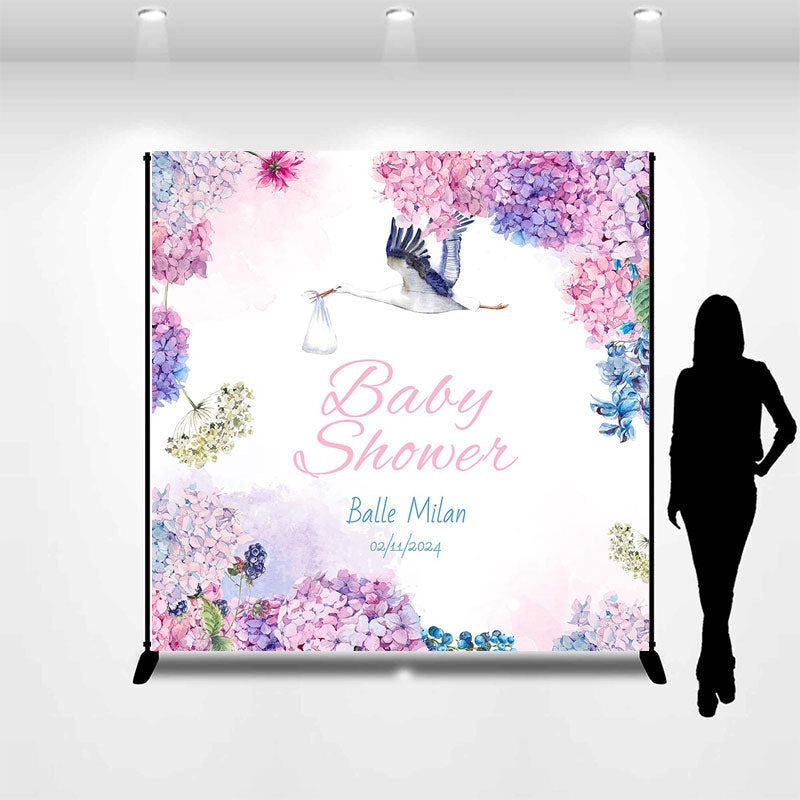 Lofaris Purple Floral Goose Customized Baby Shower Backdrop
