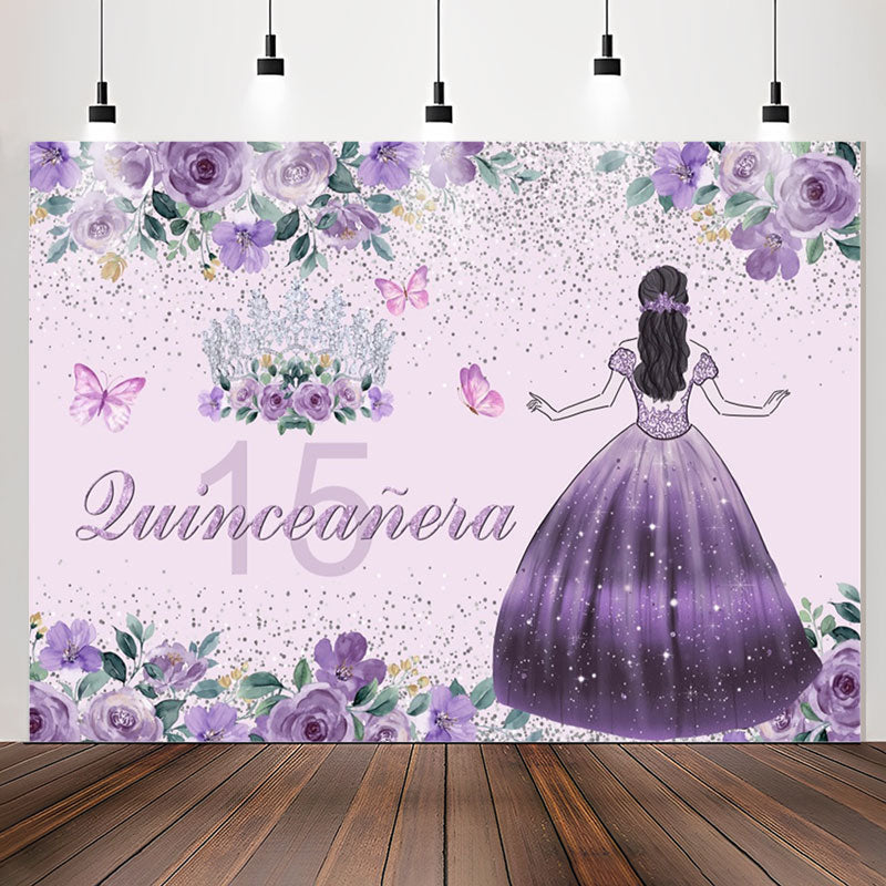 Lofaris Purple Floral Quinceanera 15th Birthday Backdrop