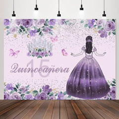 Lofaris Purple Floral Quinceanera 15th Birthday Backdrop