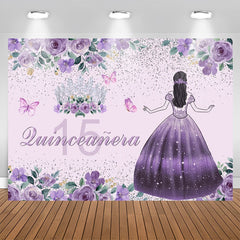 Lofaris Purple Floral Quinceanera 15th Birthday Backdrop