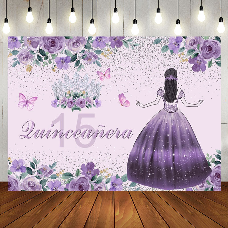 Lofaris Purple Floral Quinceanera 15th Birthday Backdrop