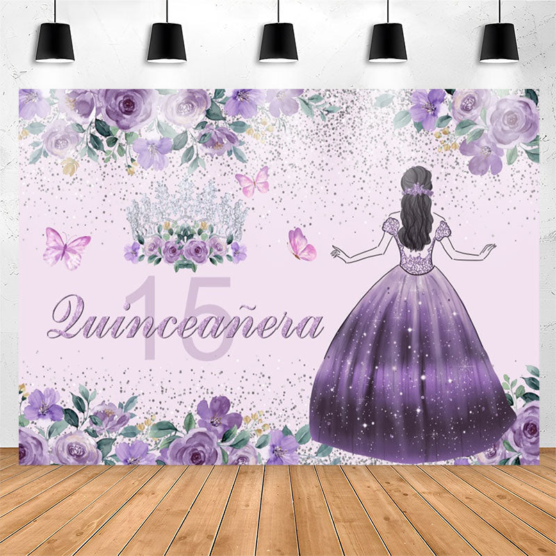 Lofaris Purple Floral Quinceanera 15th Birthday Backdrop