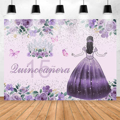 Lofaris Purple Floral Quinceanera 15th Birthday Backdrop