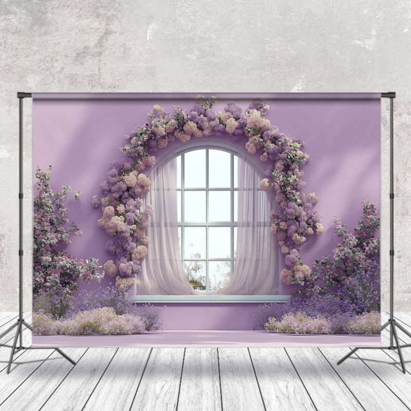 Lofaris Purple Floral Wall Window Backdrop For Photography