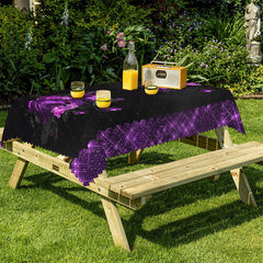 Lofaris Purple Flower Black Rectangle Tablecloth for Bistro