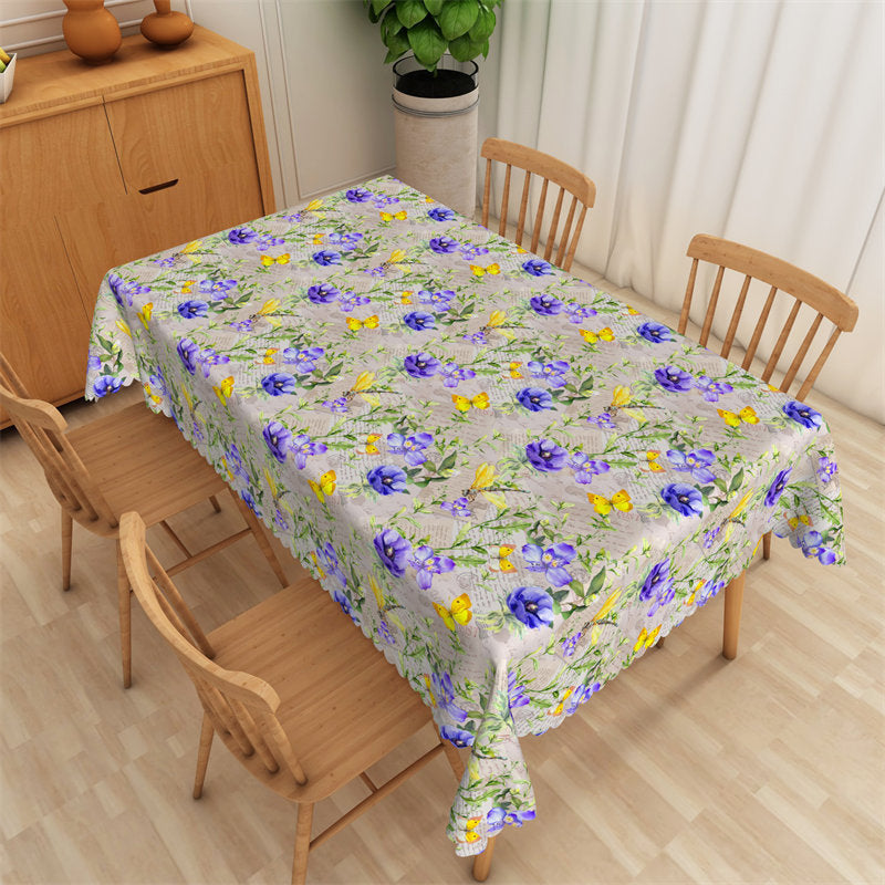 Lofaris Purple Flower Yellow Butterfly Picnic Tablecloth