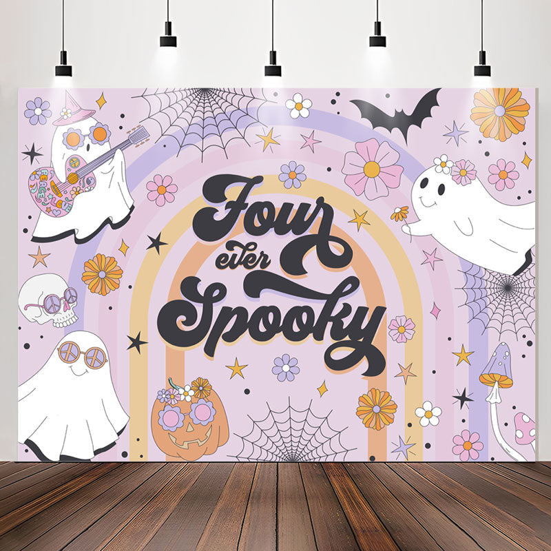 Lofaris Purple Four Spooky Halloween 4th Birthday Backdrop