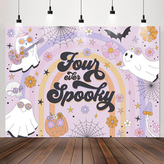 Lofaris Purple Four Spooky Halloween 4th Birthday Backdrop