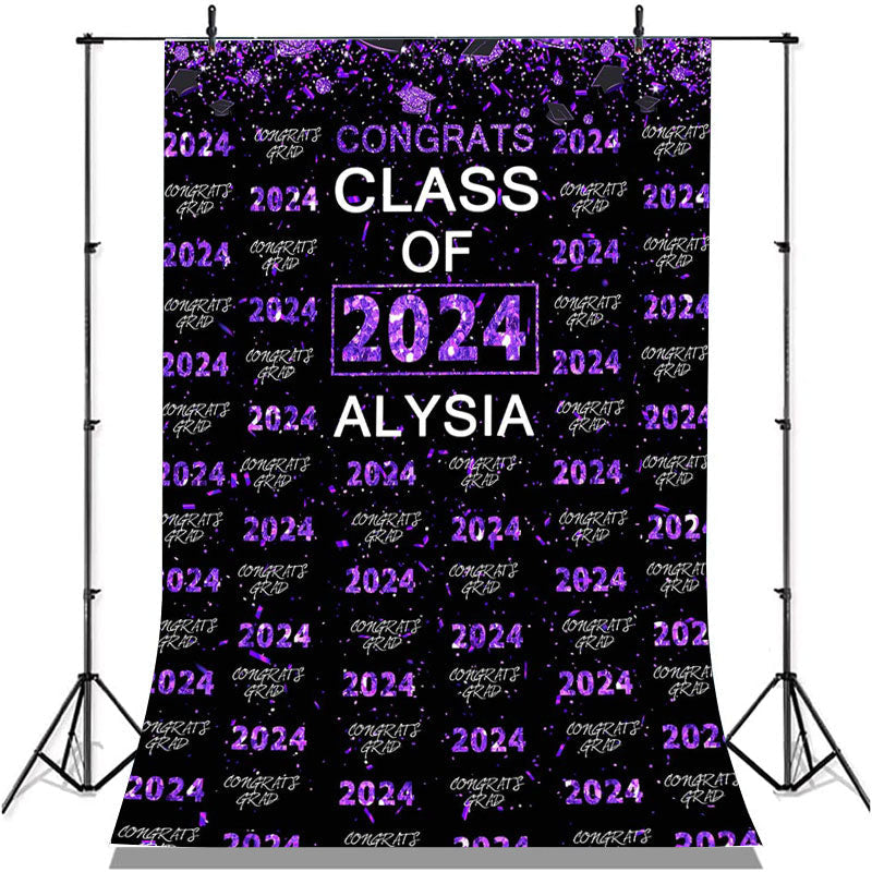 Lofaris Purple Glitter Congrsts Class Of 2022 Black Backdrops