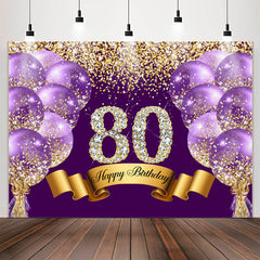 Lofaris Purple Glitter Diamond Balloon 80th Birthday Backdrop