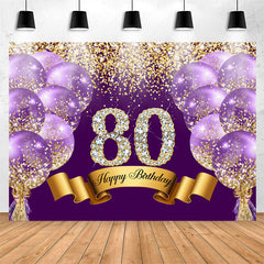 Lofaris Purple Glitter Diamond Balloon 80th Birthday Backdrop