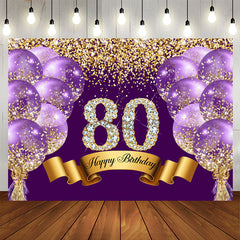 Lofaris Purple Glitter Diamond Balloon 80th Birthday Backdrop