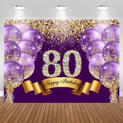 Lofaris Purple Glitter Diamond Balloon 80th Birthday Backdrop