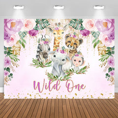 Lofaris Purple Glitter Floral Safari Wild One Birthday Backdrop