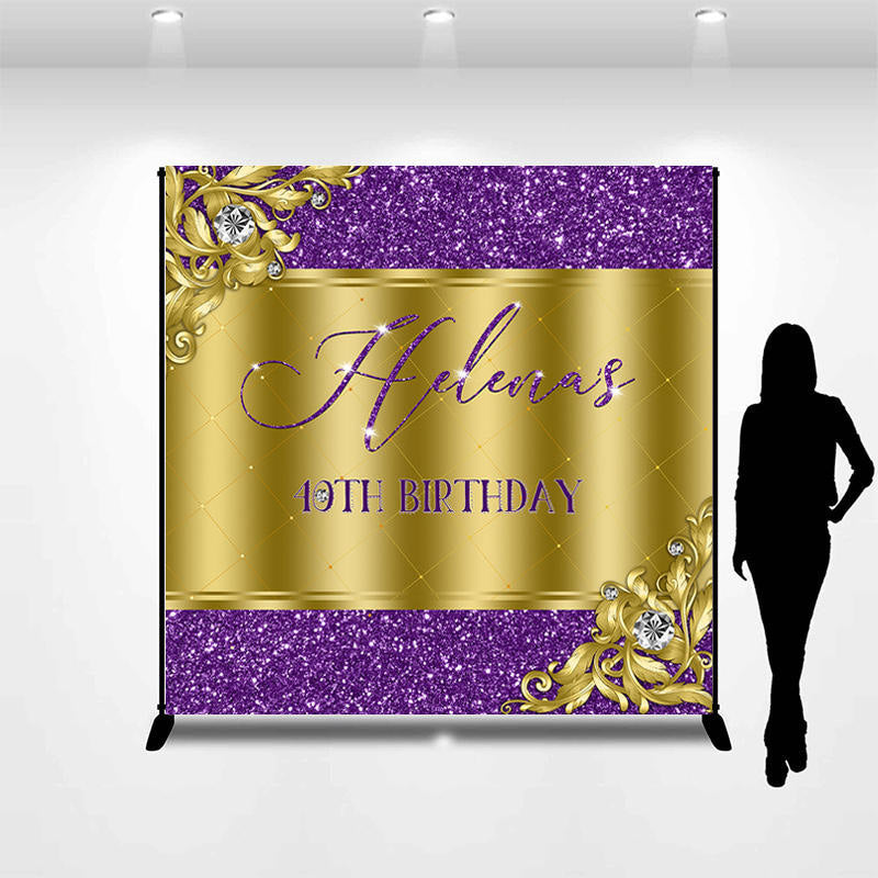 Lofaris Purple Glitter Gold Custom 40th Birthday Backdrop