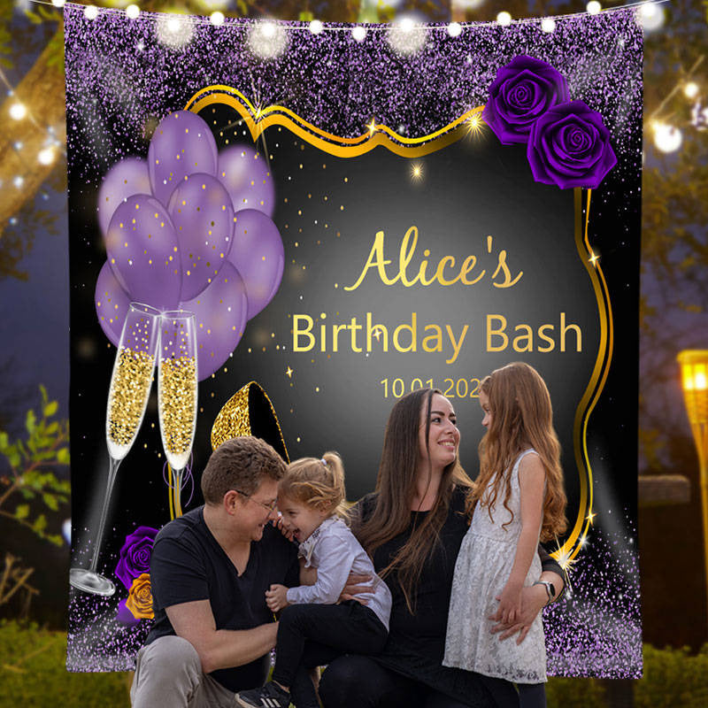 Lofaris Purple Glitter High Heel Rose Custom Birthday Backdrop