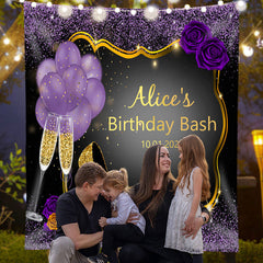 Lofaris Purple Glitter High Heel Rose Custom Birthday Backdrop