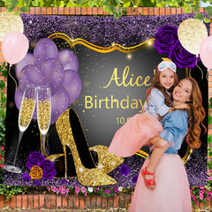 Lofaris Purple Glitter High Heel Rose Custom Birthday Backdrop