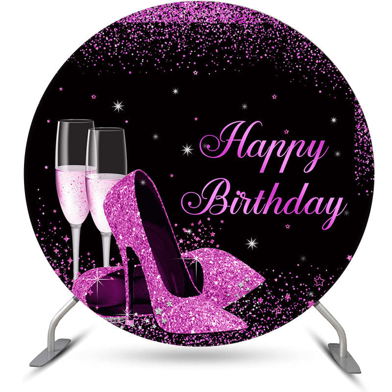 Lofaris Purple Glitter High Heel Round Birthday Backdrop