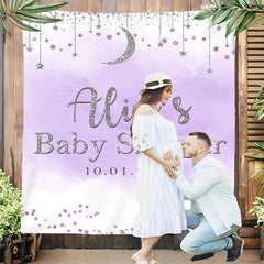 Lofaris Purple Glitter Moon Star Custom Baby Shower Backdrop