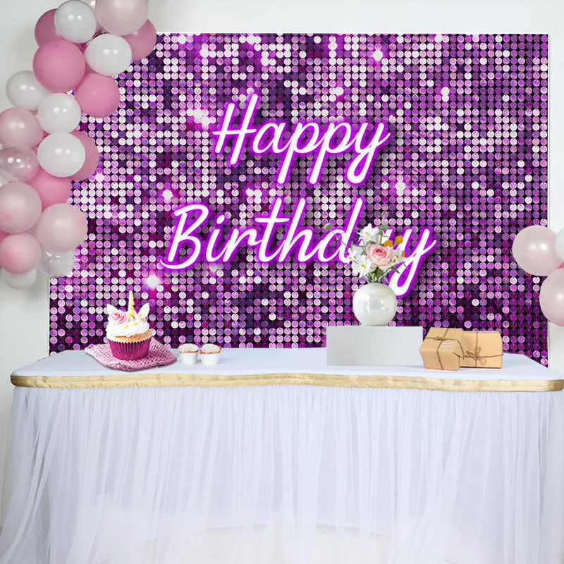 Lofaris Purple Glitter Sequin Simple Happy Birthday Backdrop