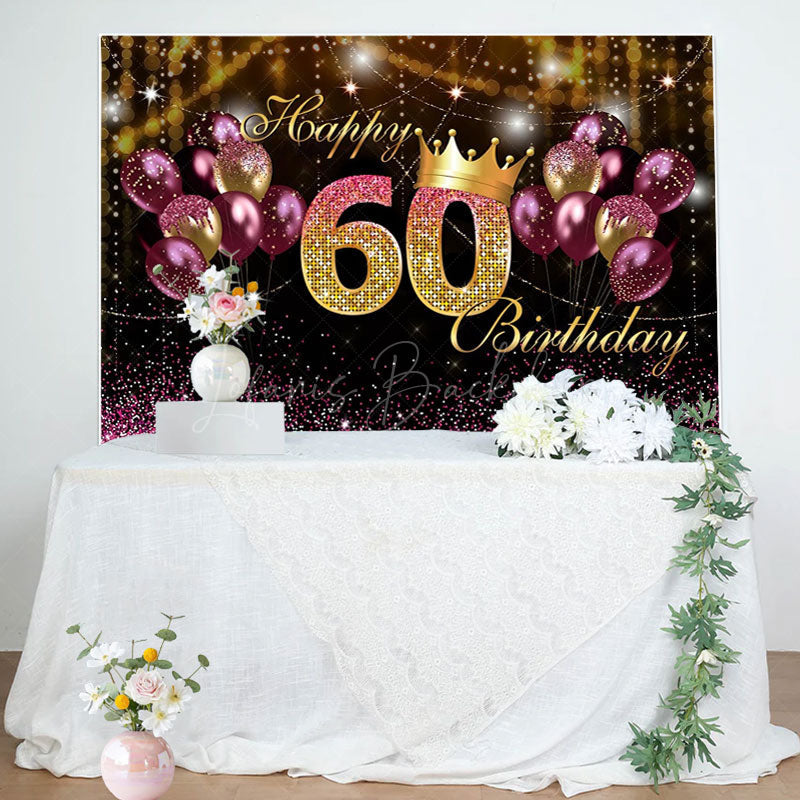 Lofaris Purple Gold Balloon Sparkles 60th Birthday Backdrop