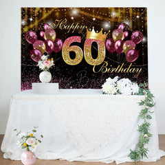Lofaris Purple Gold Balloon Sparkles 60th Birthday Backdrop