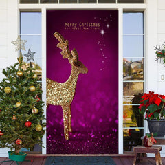 Lofaris Purple Golden Glitter Elk Merry Christmas Door Cover