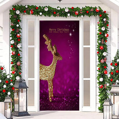 Lofaris Purple Golden Glitter Elk Merry Christmas Door Cover