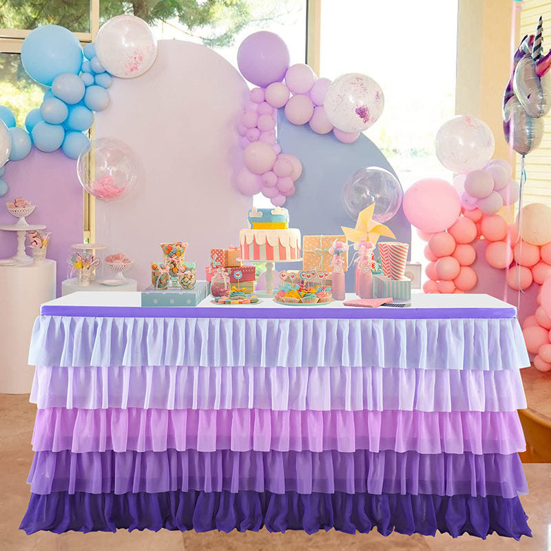 Lofaris Purple Gradient Chiffon Layering Banquet Table Skirt