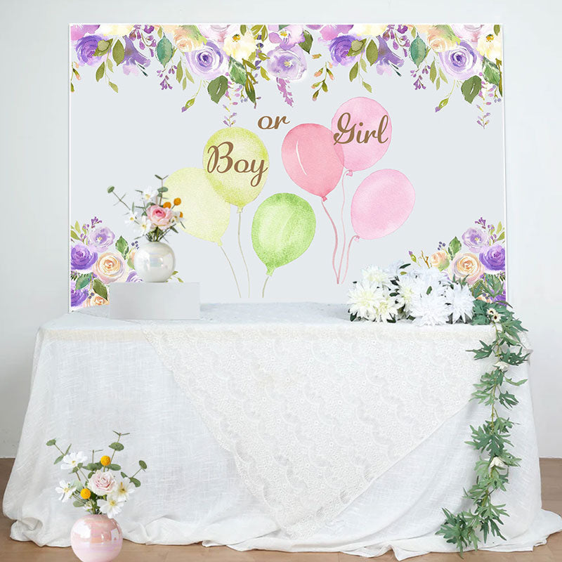 Lofaris Purple Ink Floral Balloons Baby Shower Backdrop