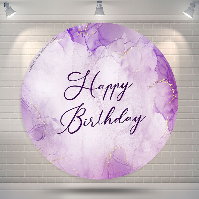 Lofaris Purple Marble Texture Round Happy Birthday Backdrop