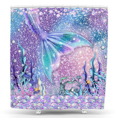 Lofaris Purple Mermaid Sea Grass White Pearl Shower Curtain