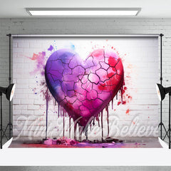 Lofaris Purple Pink Cracked Heart Valentines Day Backdrop