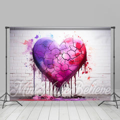 Lofaris Purple Pink Cracked Heart Valentines Day Backdrop