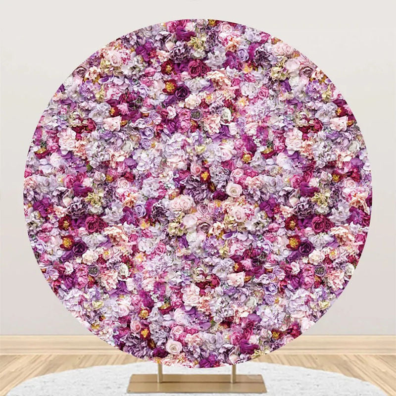 Lofaris Purple Pink Dense Flowers Round Wedding Backdrop