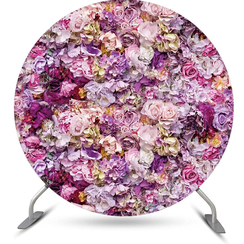 Lofaris Purple Pink Floral Romantic Round Wedding Backdrop